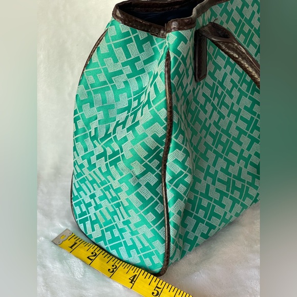 Tommy Hilfiger signature logo teal green satchel tote shoulder bag - Picture 10 of 10